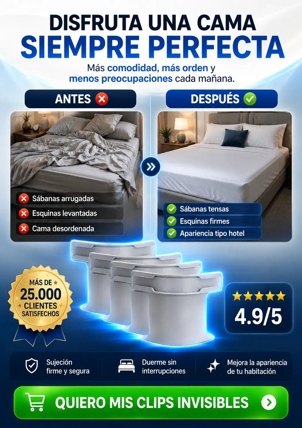 SUJETADOR DE SABANAS KIT x4 CLIPS
