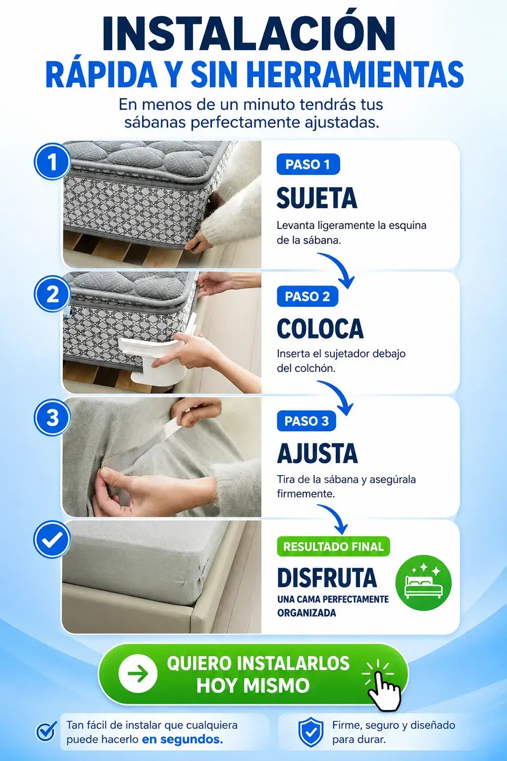 SUJETADOR DE SABANAS KIT x4 CLIPS