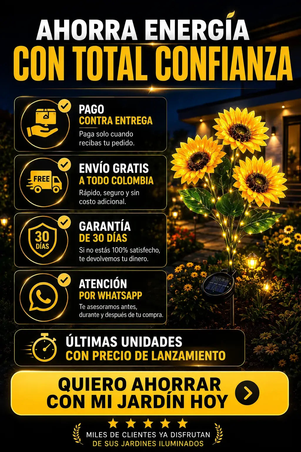 LAMPARA DE GIRASOL CON CARGA SOLAR