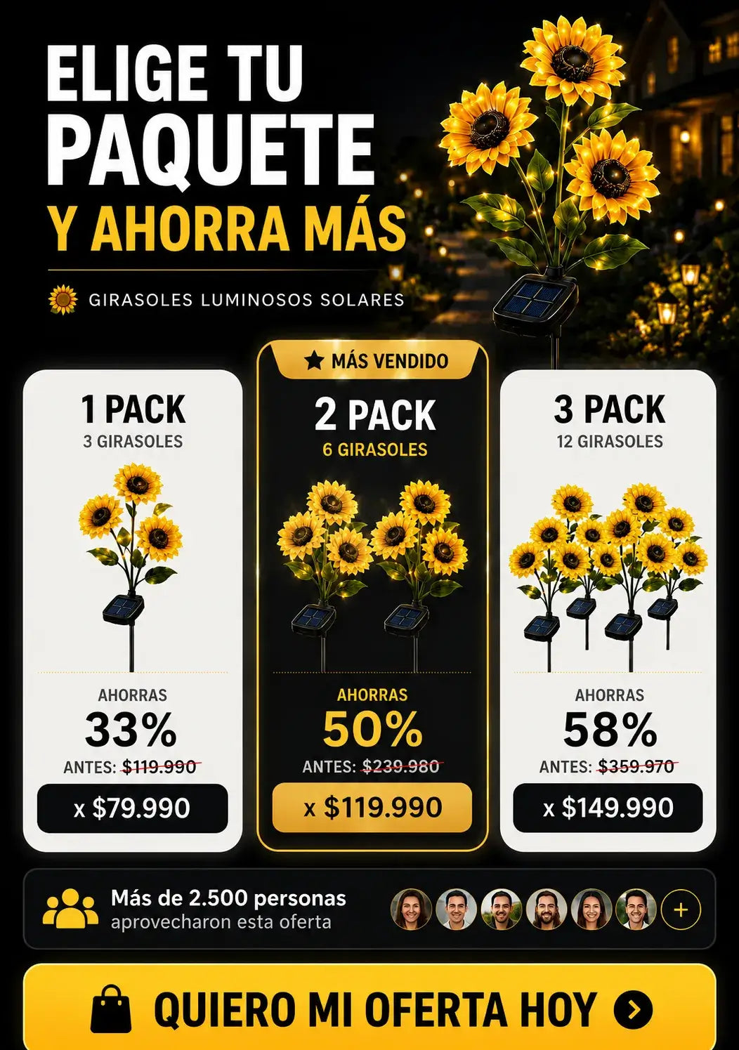 LAMPARA DE GIRASOL CON CARGA SOLAR