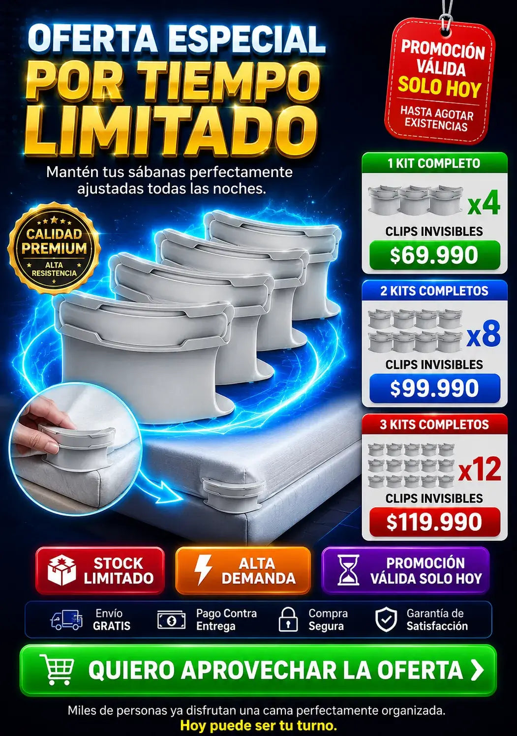 SUJETADOR DE SABANAS KIT x4 CLIPS