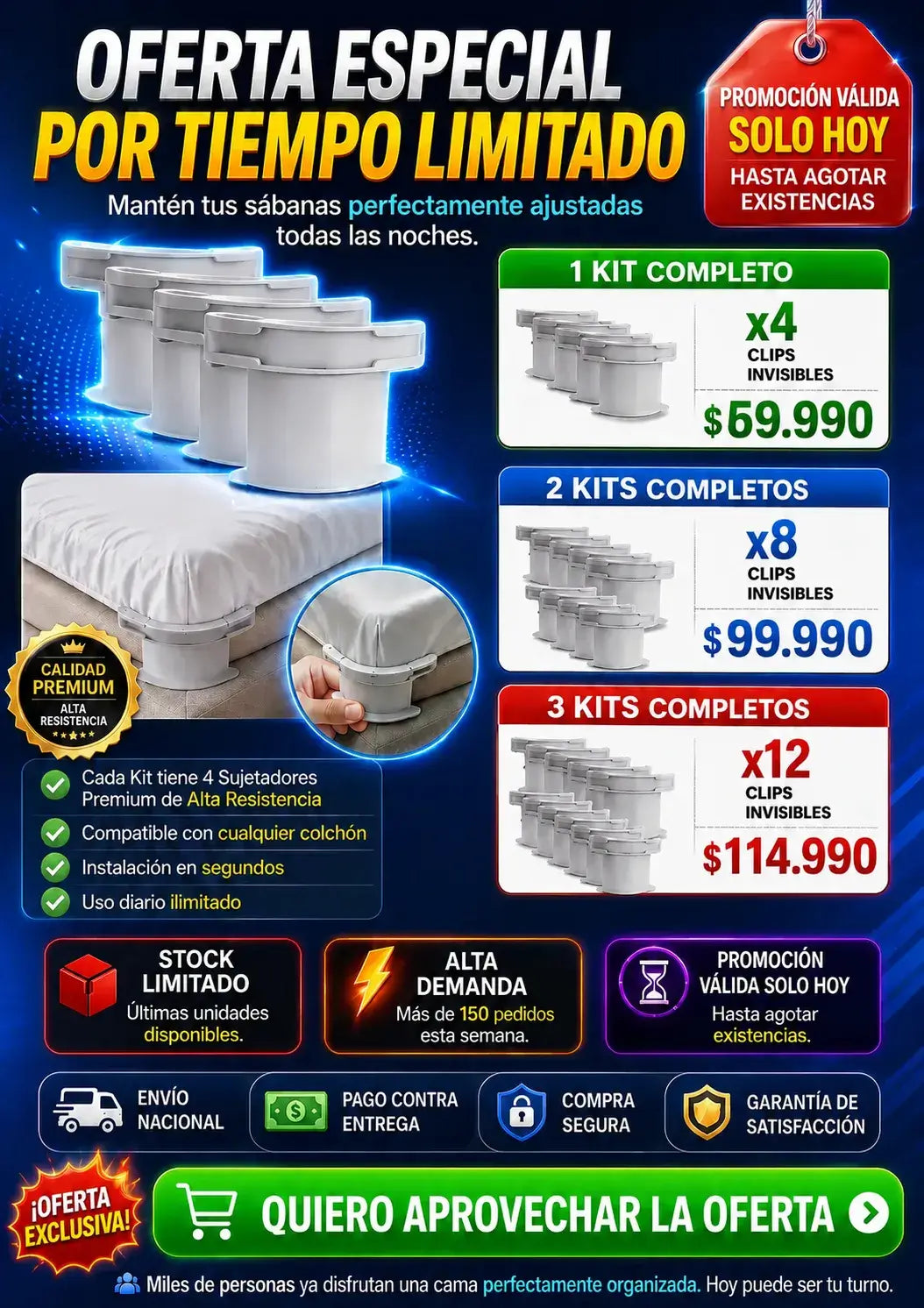 SUJETADOR DE SABANAS KIT x4 CLIPS