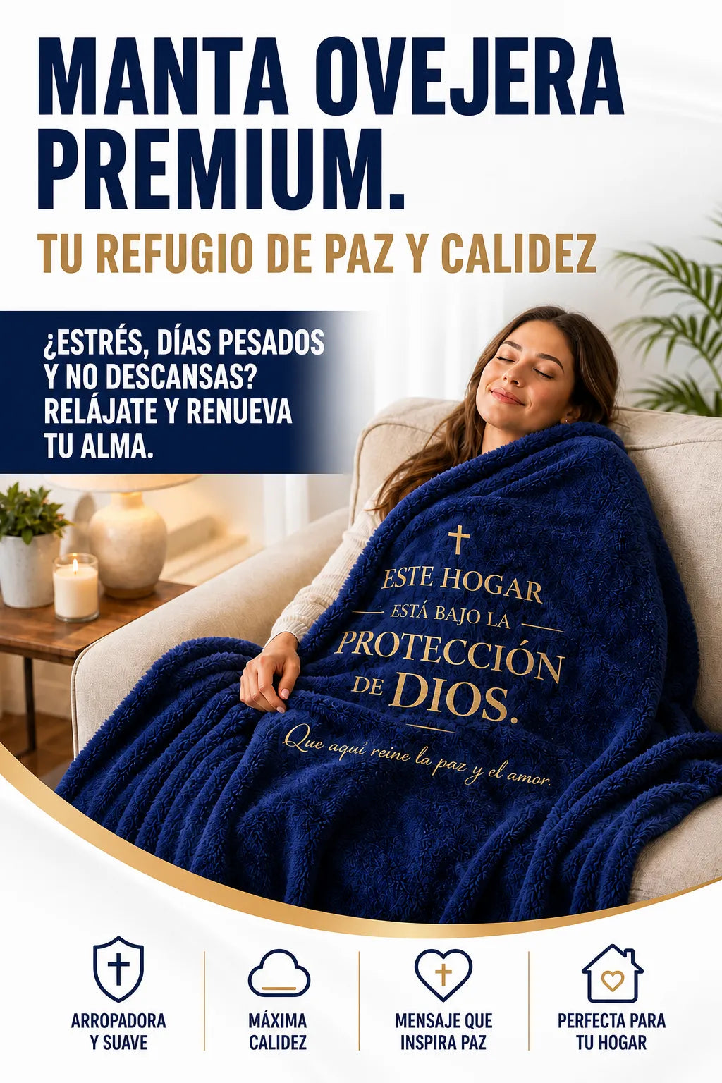 Manta Ovejera: Este Hogar está bajo la protección de Dios, 0.90 x 1.30 m.