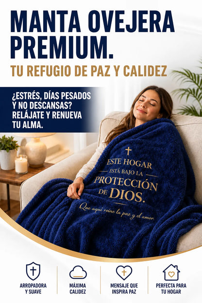 Manta Ovejera: Este Hogar está bajo la protección de Dios, 0.90 x 1.30 m.