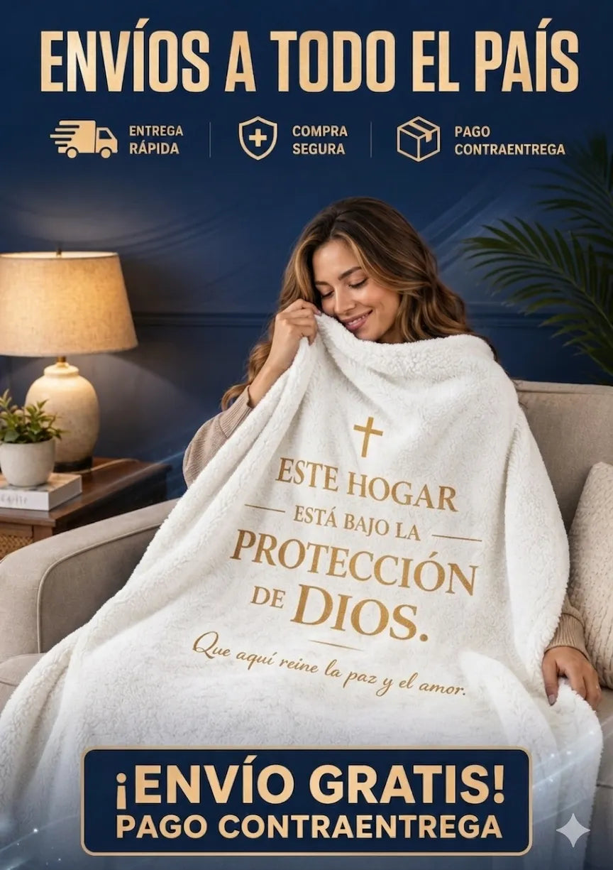 Manta Ovejera: Este Hogar está bajo la protección de Dios, 0.90 x 1.30 m.