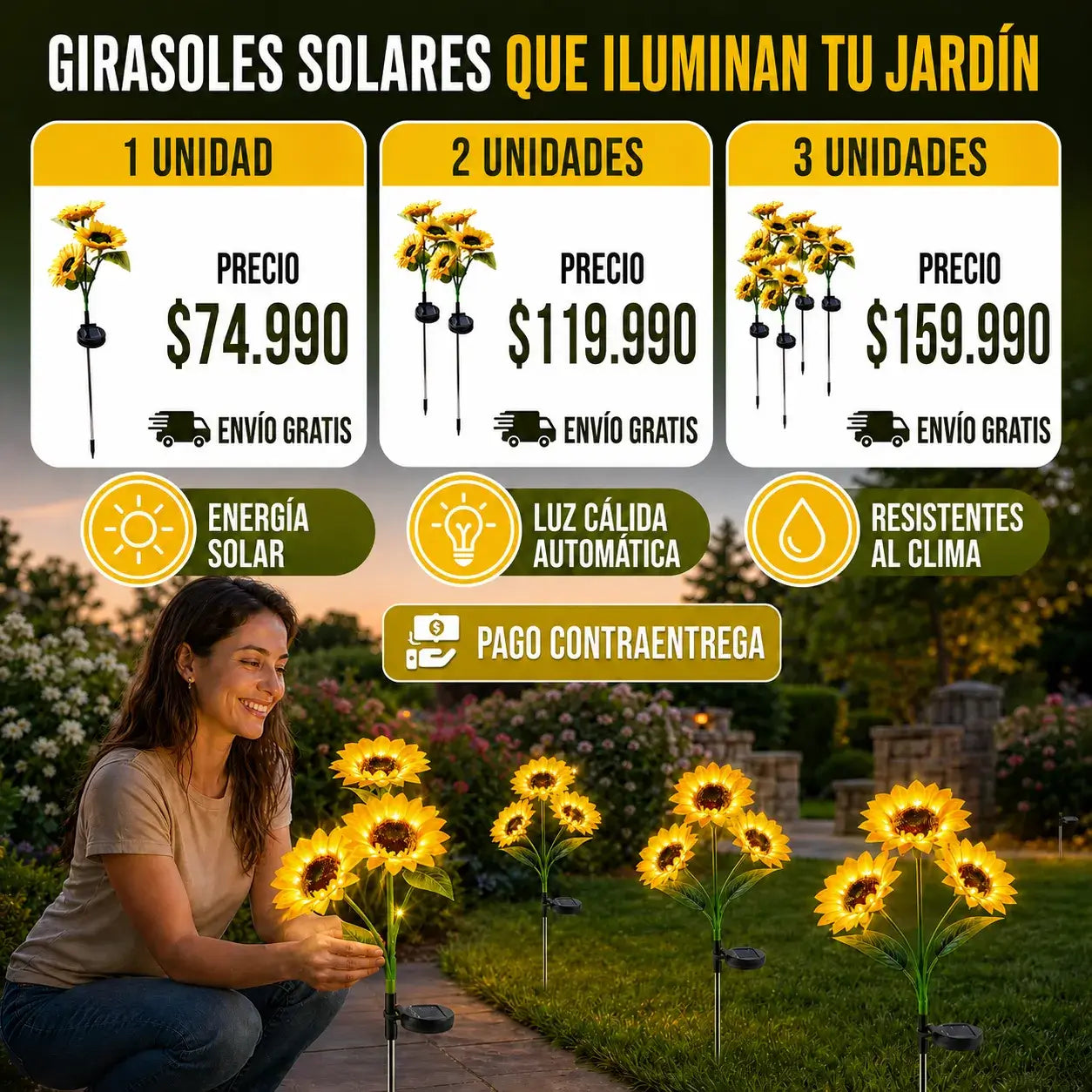 LAMPARA DE GIRASOL CON CARGA SOLAR