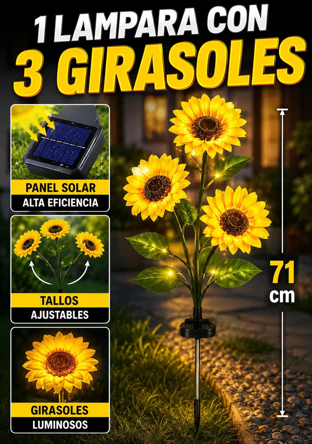 LAMPARA DE GIRASOL CON CARGA SOLAR