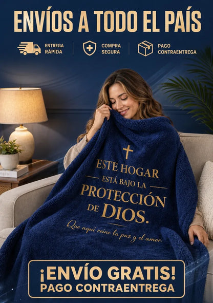 Manta Ovejera: Este Hogar está bajo la protección de Dios, 0.90 x 1.30 m.